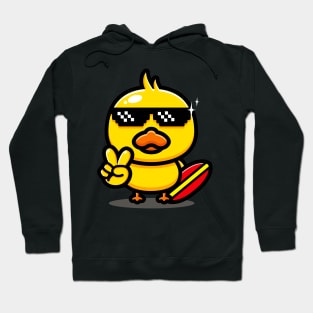 Cool Duck With Surfboard Summer Surfing Vacation Hoodie